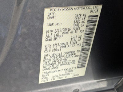 2018 Nissan Frontier Crew Cab 4x4 SV V6 Auto